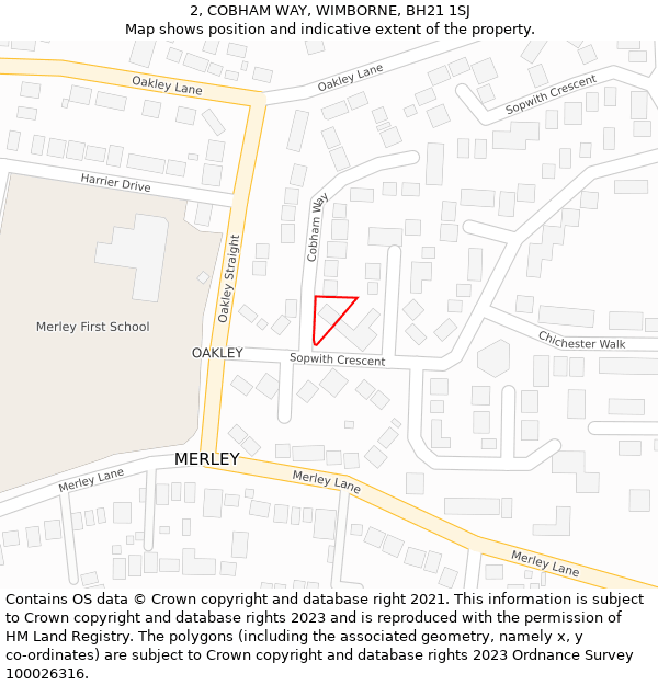 2, COBHAM WAY, WIMBORNE, BH21 1SJ: Location map and indicative extent of plot