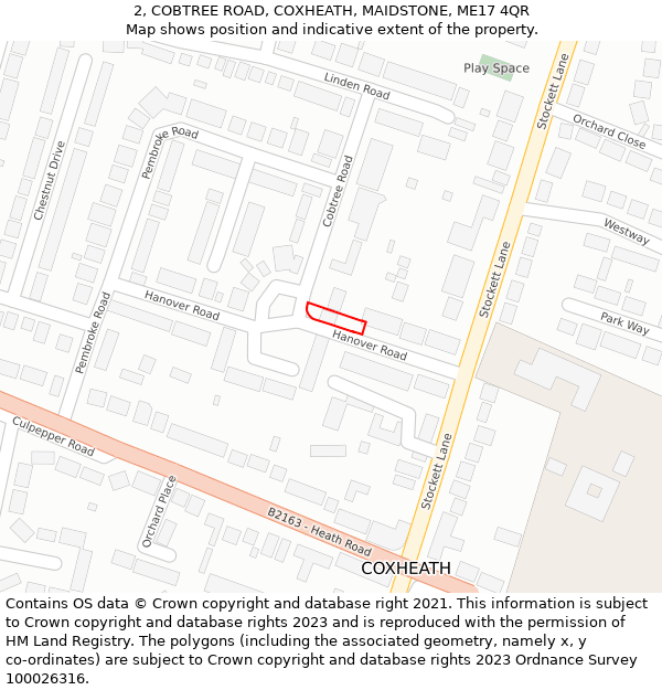 2, COBTREE ROAD, COXHEATH, MAIDSTONE, ME17 4QR: Location map and indicative extent of plot