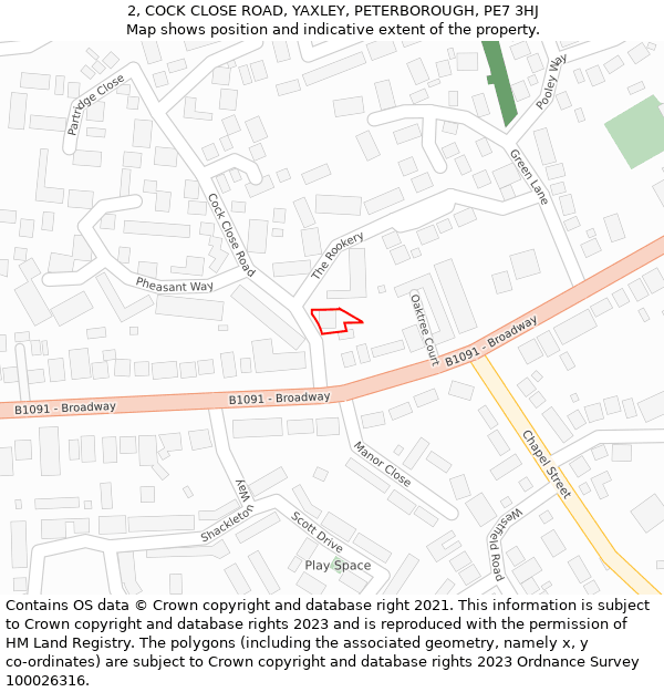 2, COCK CLOSE ROAD, YAXLEY, PETERBOROUGH, PE7 3HJ: Location map and indicative extent of plot