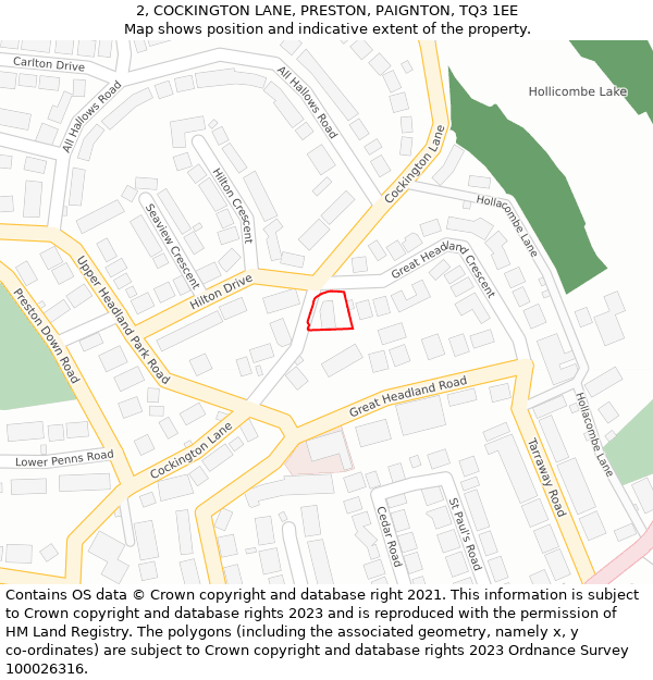 2, COCKINGTON LANE, PRESTON, PAIGNTON, TQ3 1EE: Location map and indicative extent of plot