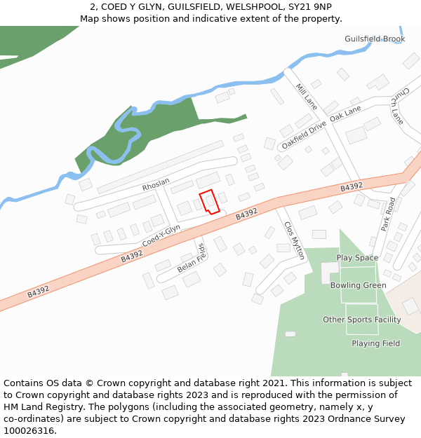 2, COED Y GLYN, GUILSFIELD, WELSHPOOL, SY21 9NP: Location map and indicative extent of plot