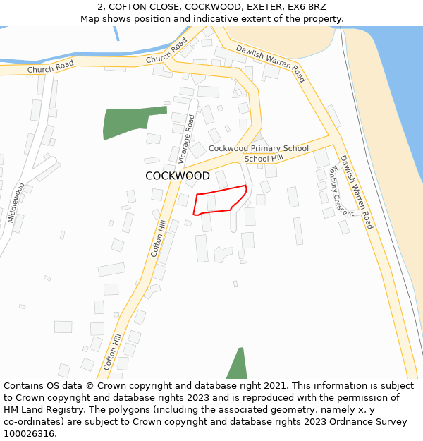 2, COFTON CLOSE, COCKWOOD, EXETER, EX6 8RZ: Location map and indicative extent of plot
