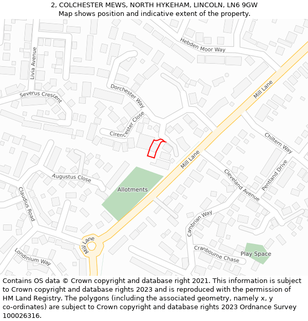 2, COLCHESTER MEWS, NORTH HYKEHAM, LINCOLN, LN6 9GW: Location map and indicative extent of plot