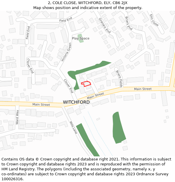 2, COLE CLOSE, WITCHFORD, ELY, CB6 2JX: Location map and indicative extent of plot