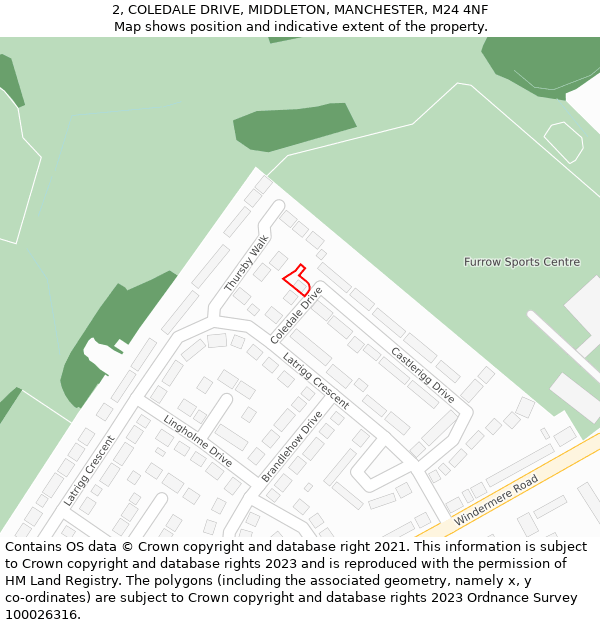 2, COLEDALE DRIVE, MIDDLETON, MANCHESTER, M24 4NF: Location map and indicative extent of plot