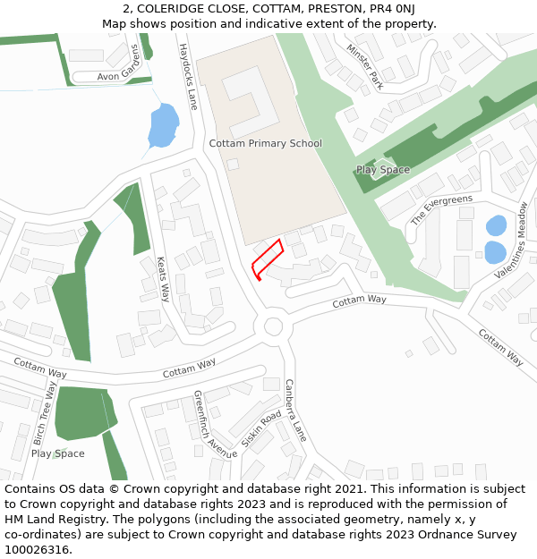 2, COLERIDGE CLOSE, COTTAM, PRESTON, PR4 0NJ: Location map and indicative extent of plot