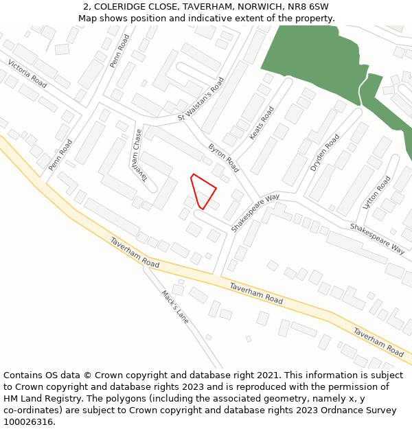 2, COLERIDGE CLOSE, TAVERHAM, NORWICH, NR8 6SW: Location map and indicative extent of plot