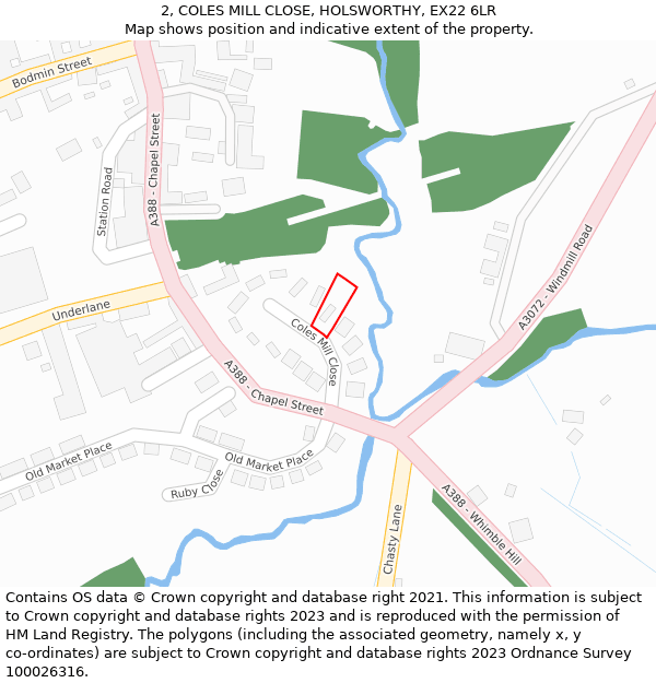 2, COLES MILL CLOSE, HOLSWORTHY, EX22 6LR: Location map and indicative extent of plot