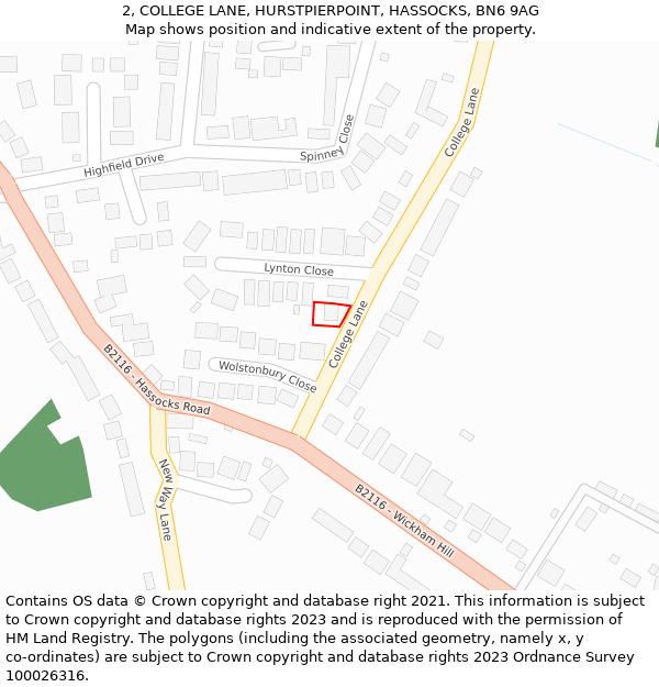 2, COLLEGE LANE, HURSTPIERPOINT, HASSOCKS, BN6 9AG: Location map and indicative extent of plot
