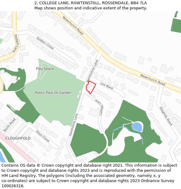 2, COLLEGE LANE, RAWTENSTALL, ROSSENDALE, BB4 7LA: Location map and indicative extent of plot