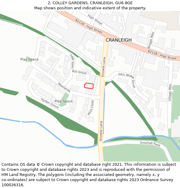 2, COLLEY GARDENS, CRANLEIGH, GU6 8GE: Location map and indicative extent of plot