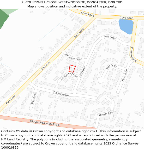 2, COLLEYWELL CLOSE, WESTWOODSIDE, DONCASTER, DN9 2RD: Location map and indicative extent of plot