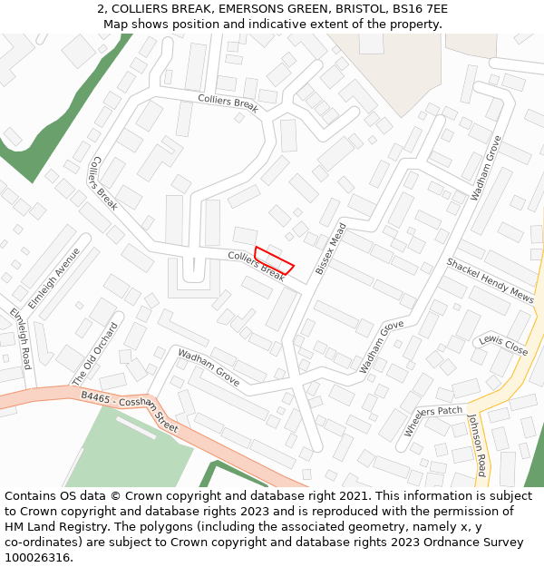 2, COLLIERS BREAK, EMERSONS GREEN, BRISTOL, BS16 7EE: Location map and indicative extent of plot