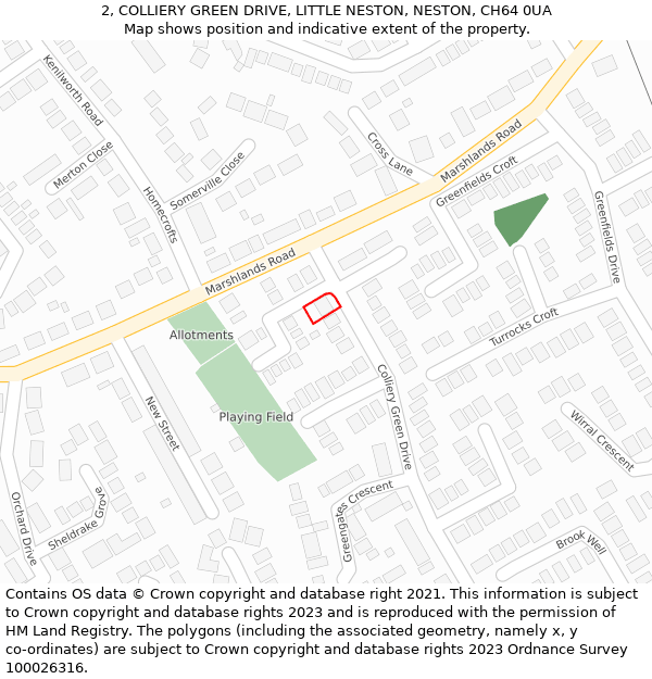 2, COLLIERY GREEN DRIVE, LITTLE NESTON, NESTON, CH64 0UA: Location map and indicative extent of plot