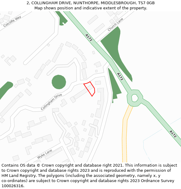 2, COLLINGHAM DRIVE, NUNTHORPE, MIDDLESBROUGH, TS7 0GB: Location map and indicative extent of plot