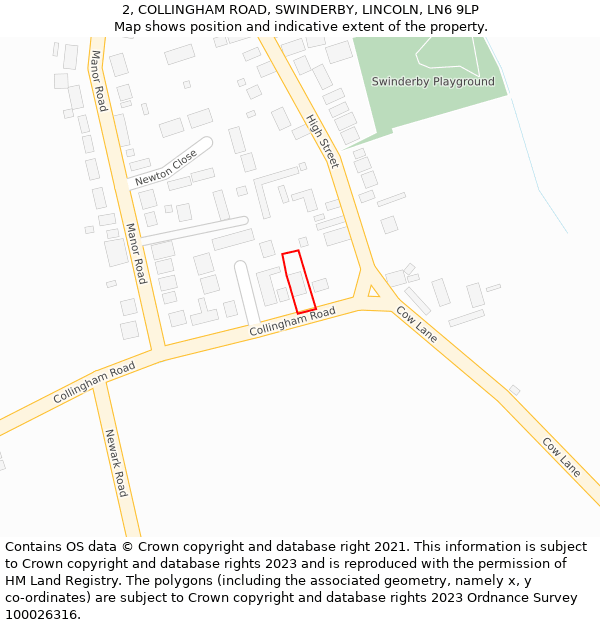 2, COLLINGHAM ROAD, SWINDERBY, LINCOLN, LN6 9LP: Location map and indicative extent of plot