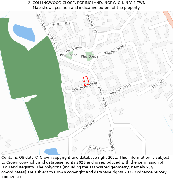 2, COLLINGWOOD CLOSE, PORINGLAND, NORWICH, NR14 7WN: Location map and indicative extent of plot