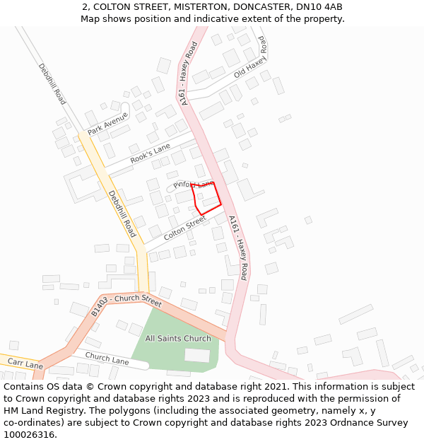 2, COLTON STREET, MISTERTON, DONCASTER, DN10 4AB: Location map and indicative extent of plot