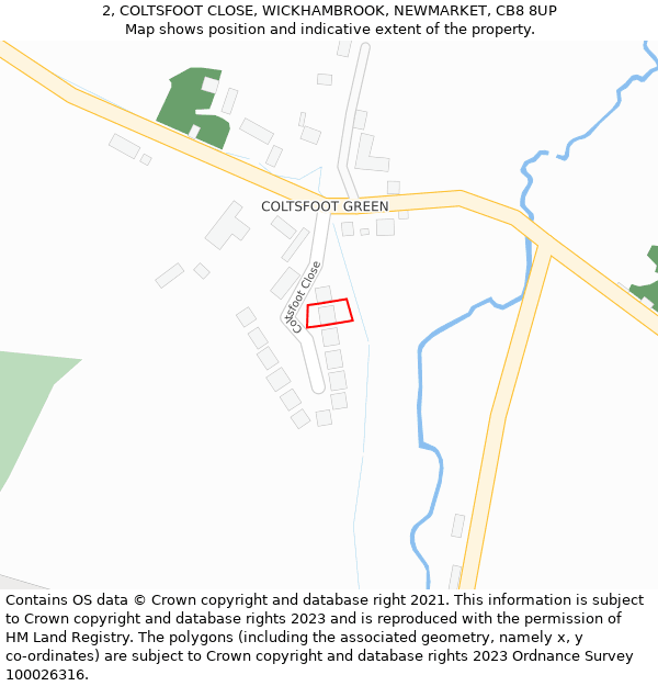 2, COLTSFOOT CLOSE, WICKHAMBROOK, NEWMARKET, CB8 8UP: Location map and indicative extent of plot