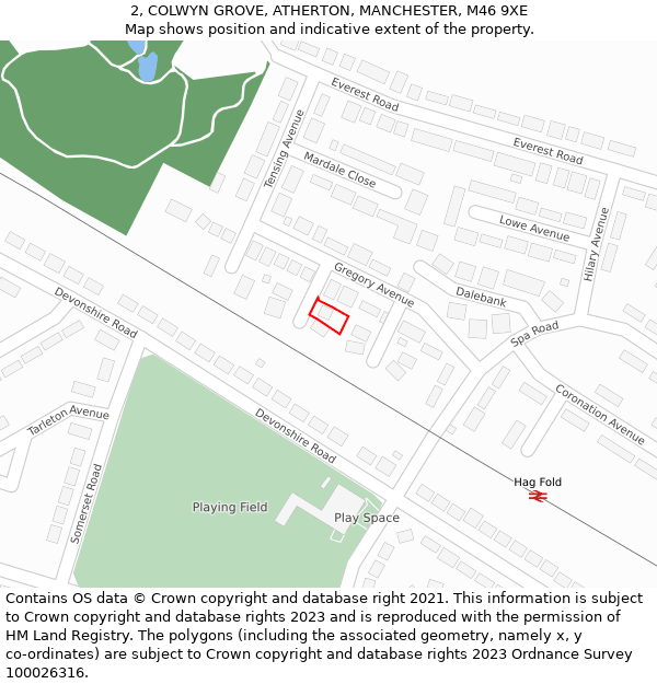 2, COLWYN GROVE, ATHERTON, MANCHESTER, M46 9XE: Location map and indicative extent of plot