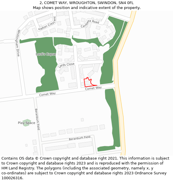 2, COMET WAY, WROUGHTON, SWINDON, SN4 0FL: Location map and indicative extent of plot