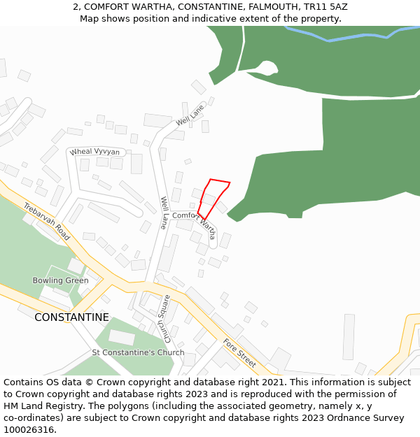 2, COMFORT WARTHA, CONSTANTINE, FALMOUTH, TR11 5AZ: Location map and indicative extent of plot