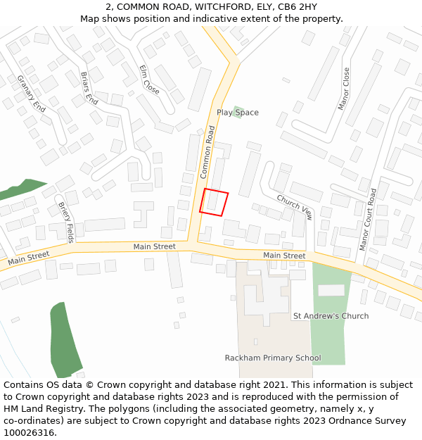 2, COMMON ROAD, WITCHFORD, ELY, CB6 2HY: Location map and indicative extent of plot