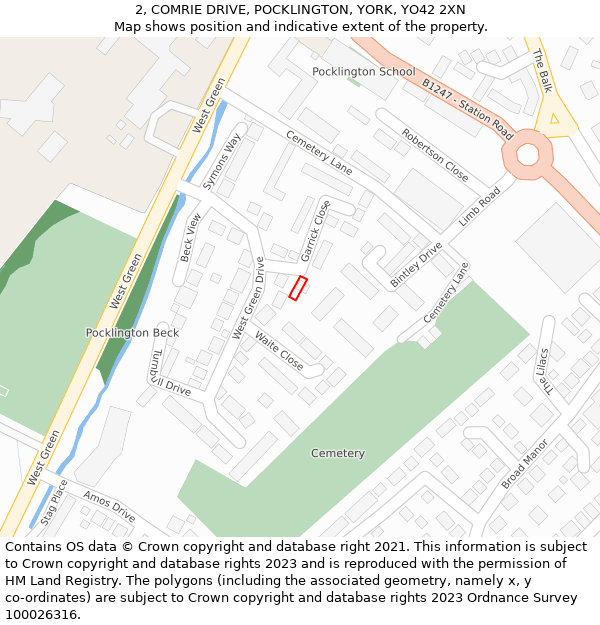 2, COMRIE DRIVE, POCKLINGTON, YORK, YO42 2XN: Location map and indicative extent of plot