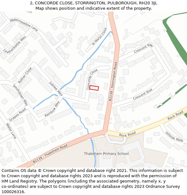 2, CONCORDE CLOSE, STORRINGTON, PULBOROUGH, RH20 3JL: Location map and indicative extent of plot