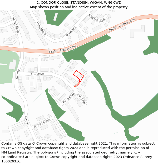 2, CONDOR CLOSE, STANDISH, WIGAN, WN6 0WD: Location map and indicative extent of plot