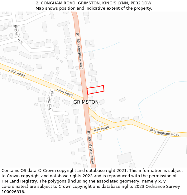 2, CONGHAM ROAD, GRIMSTON, KING'S LYNN, PE32 1DW: Location map and indicative extent of plot