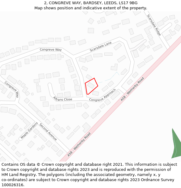 2, CONGREVE WAY, BARDSEY, LEEDS, LS17 9BG: Location map and indicative extent of plot