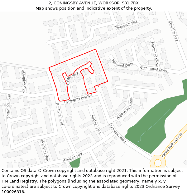 2, CONINGSBY AVENUE, WORKSOP, S81 7RX: Location map and indicative extent of plot