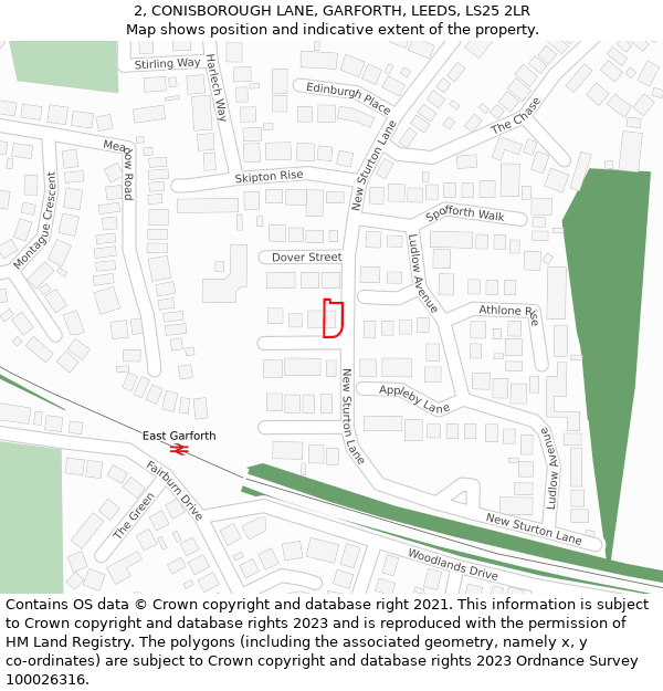 2, CONISBOROUGH LANE, GARFORTH, LEEDS, LS25 2LR: Location map and indicative extent of plot