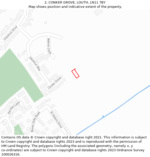 2, CONKER GROVE, LOUTH, LN11 7BY: Location map and indicative extent of plot