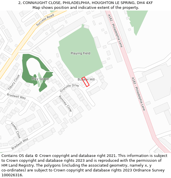 2, CONNAUGHT CLOSE, PHILADELPHIA, HOUGHTON LE SPRING, DH4 4XF: Location map and indicative extent of plot