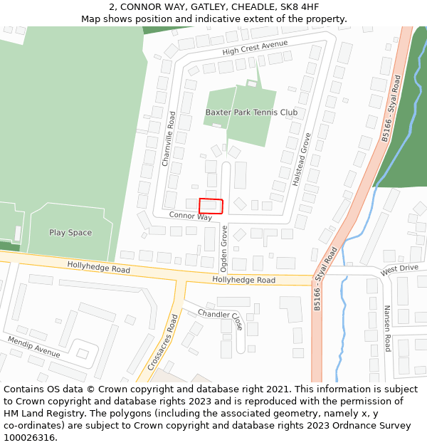 2, CONNOR WAY, GATLEY, CHEADLE, SK8 4HF: Location map and indicative extent of plot