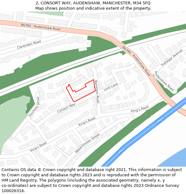 2, CONSORT WAY, AUDENSHAW, MANCHESTER, M34 5FQ: Location map and indicative extent of plot