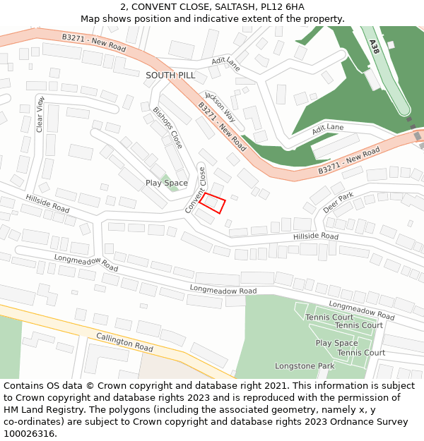 2, CONVENT CLOSE, SALTASH, PL12 6HA: Location map and indicative extent of plot