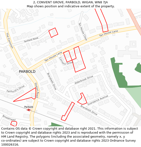 2, CONVENT GROVE, PARBOLD, WIGAN, WN8 7JA: Location map and indicative extent of plot