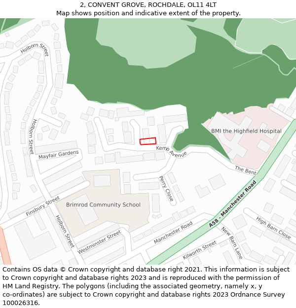 2, CONVENT GROVE, ROCHDALE, OL11 4LT: Location map and indicative extent of plot