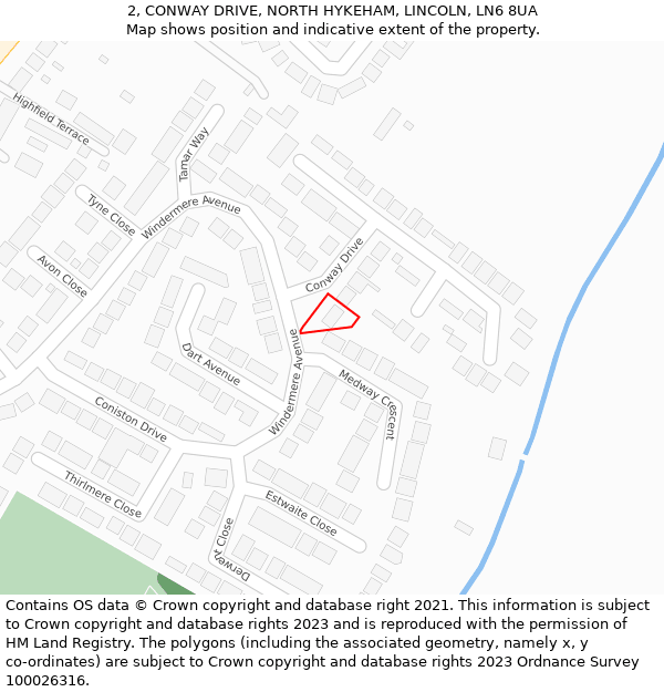 2, CONWAY DRIVE, NORTH HYKEHAM, LINCOLN, LN6 8UA: Location map and indicative extent of plot