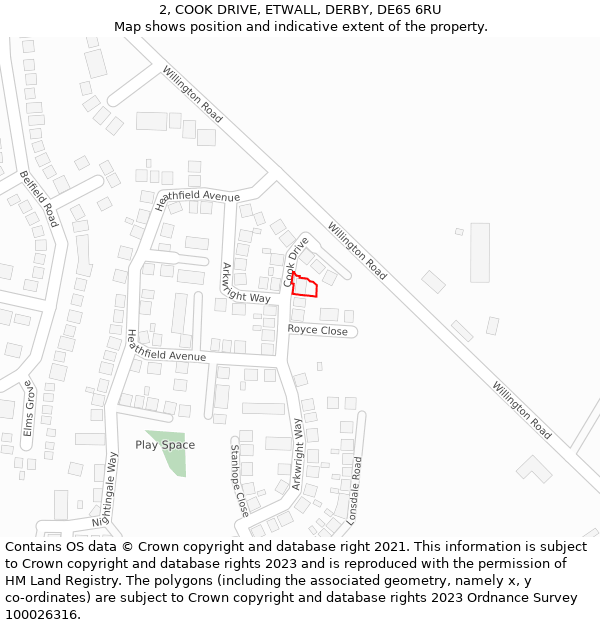 2, COOK DRIVE, ETWALL, DERBY, DE65 6RU: Location map and indicative extent of plot