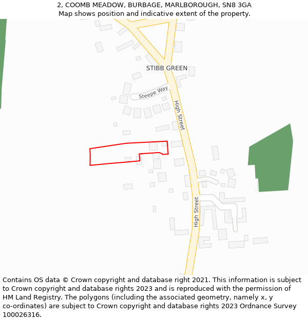 2, COOMB MEADOW, BURBAGE, MARLBOROUGH, SN8 3GA: Location map and indicative extent of plot