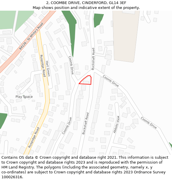 2, COOMBE DRIVE, CINDERFORD, GL14 3EF: Location map and indicative extent of plot