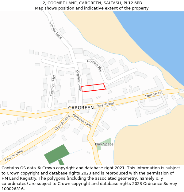 2, COOMBE LANE, CARGREEN, SALTASH, PL12 6PB: Location map and indicative extent of plot