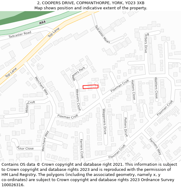 2, COOPERS DRIVE, COPMANTHORPE, YORK, YO23 3XB: Location map and indicative extent of plot