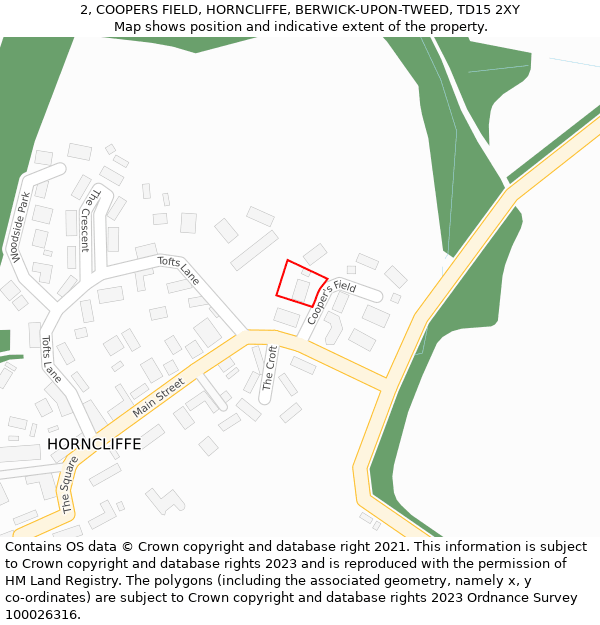 2, COOPERS FIELD, HORNCLIFFE, BERWICK-UPON-TWEED, TD15 2XY: Location map and indicative extent of plot