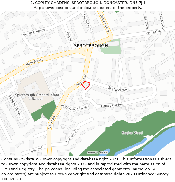 2, COPLEY GARDENS, SPROTBROUGH, DONCASTER, DN5 7JH: Location map and indicative extent of plot