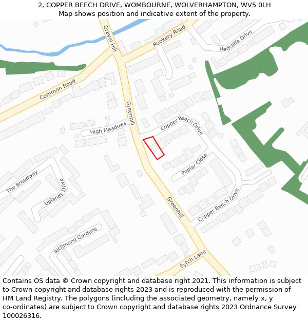 2, COPPER BEECH DRIVE, WOMBOURNE, WOLVERHAMPTON, WV5 0LH: Location map and indicative extent of plot